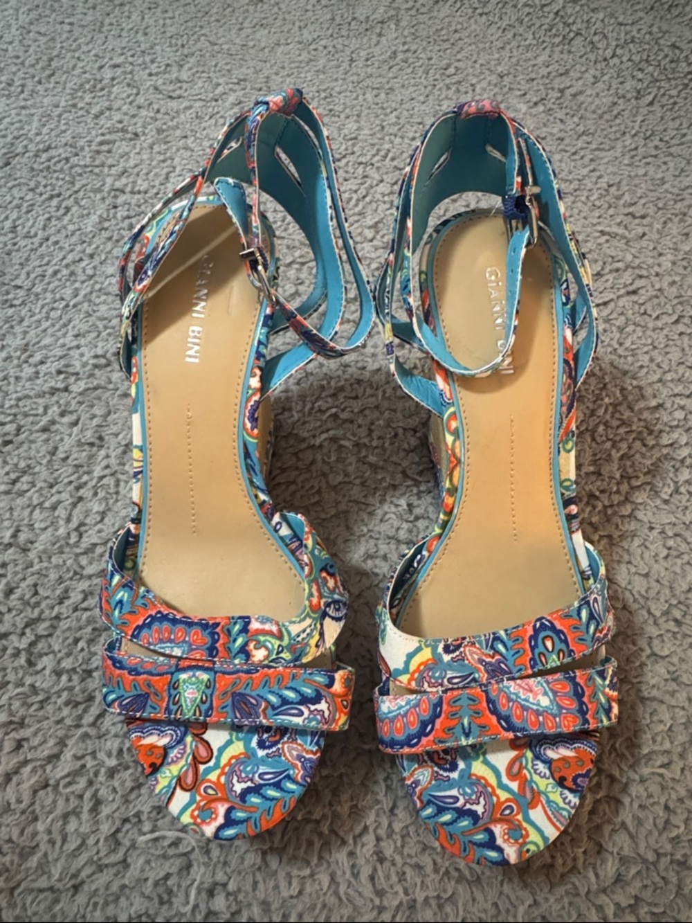 Gianni Bini Teal Multi Paisley Ankle-Strap Sandals